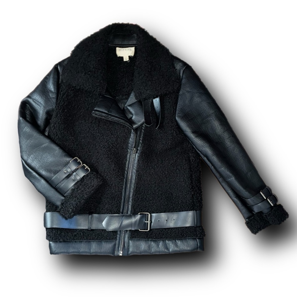 Moon River Black Shearling Faux Leather Jacket Fall Soft Grunge Vibes
